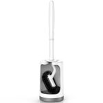 HAMITOR Toilet Bowl Brush Holder Set: Curved Design Toilet Cleaner with Holder for Deep Cleaning Under Rim - Compact Hidden Toilet Scrubber for Small Space - Modern RV Bathroom Accessories - White