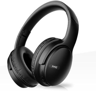 HTC Bluetooth Headphones Over Ear Wireless Earphone, Foldable Lightweight Wired Headsets HiFi Stereo with Built-in Mic for Travel Laptop PC Cellphone (Black)