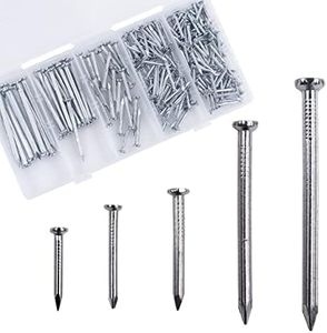 OMOTOOL Brick Steel Nails Assortment Kit (220 pcs), Galvanized Concrete Wall Nail for Hanging Pictures and Woodworking, Cement Nails Suit for Drywall and Pine，5 Size Assortment