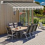 Greenbay DIY Manual Patio Awning, Multi-Stripe Retractable Gazebo Outdoor Canopy, Garden Sun Shade 3m x 2.5m