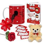 Indigifts Valentine Day Gift Love Quote Coffee Mug, Artificial Rose, Cute Teddy & Naughty Coupon Cards - Birthday Gifts for Girlfriend/Boyfriend, for Husband/Wife, Love Gift