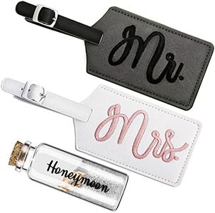 2 Pieces Mr and Mrs Luggage Tags Bridal Luggage Tags Wedding Luggage Tag with Honeymoon Sand Keepsake Jar Glass Bottle with Cork for Honeymoon Gifts Bridal Shower (Sweet Patterns)