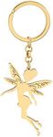 DOWAY Cute Fairy Keychain Ring Stainless Steel Fantasy Butterfly Wings Elf Jewelry for Women Girls Car Keys Accessories (Gold Plated B)