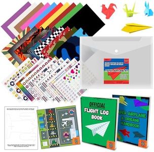 Make It At Home - Paper Airplane Kit With 65 Sheets + Airplane Games & Activities - Paper Airplane Book for Kids 6-8 - Paper Craft Kits for Boys 8-12 & 8-10 + Launcher & Toss Target - Origami