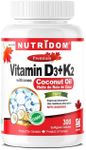 Nutridom Vitamin D3 (1,000 IU) + K2 (120 mcg) with Coconut Oil, Cholecalciferol D3 + MK7, Natto-Derived Menaquinone-7 Supplement, Non-GMO, Free of Gluten, Soy & Dairy (300 Softgels)