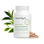 Herbal Magic Green Tea Extract Supplement, 42 Veg Capsules for Men & Women – High Potency with 60% Catechins & 25% EGCG – Non-GMO, Supports Energy, Digestion, Fat Metabolism & Cardiovascular Health