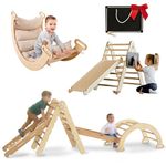 5-in-1 Indoor Climbing Frame for Toddlers - Wooden Triangle, Arch & Climbing Ramp & Net & Cushion, Montessori Climbing Frame, Kids Wooden Gym, Foldable Climbing Toys for Kids 1-5 Age