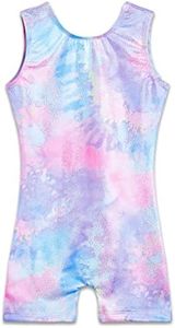 TENVDA Gymnastics Leotards for Girls 2-12 Years Old Sparkly Multicolor Kids Tumbling Biketards Unitard, Tie Dye B Tank