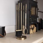 CHARLES BENTLEY Companion Set, Snug, Chestnut, Fireside Companion Set, Stand, Poker, Shovel, Brush, Tongs, Tool Stand, Iron, Antique Gold Finish, Minimalist, Essential Tools, Fireplace (62x22x22cm)
