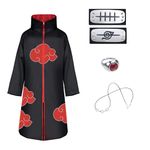 ACWOO Akatsuki Cloak, Akatsuki Coat Set, Unisex Ninja Cloak Ninja Long Robe with Headband Ring Necklace, Halloween and Christmas Anime Cosplay Costume Cape for Kids and Adult