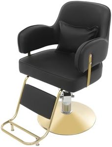 Artist Hand Barber Chair, Reclining Chair 360 Degree Swivel with Headrest and Footrest, for Hair Salon Stylist Spa Beauty (Black and Gold)