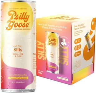 Psilly Goose Adaptogen Drink – Silly Non-Alcoholic Drink & Sparkling Mocktail with Kanna & Lion’s Mane for Mood, Focus & Clean Energy - Tonic Mushroom, Passionfruit Mango, 12 oz (4 Packs)