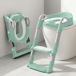 Baybee 3 IN 1 Aura Western Potty Seat for Kids | Foldable Baby Potty Training Seat Chair with Adjustable Height, Grip Handle & Cushion Seat | Ladder Toilet Seat for 1 to 8 Years Boys Girls (Green)