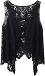 Flygo Women's Open Front Cotton Crochet Lace Boho Hippie Butterfly Vest Cardigan Coverup Sleeveless Irregular Hem, Black, One Size