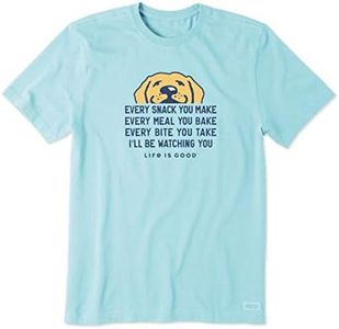 Life is Good Mens Dog Lover Graphic T-Shirt, Cotton Tee, Short Sleeve, Crewneck Shirt, Casual Top, I'll Be Watching You Dog, Beach Blue, Medium