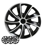 Wheel Cover Kit, 16 Inch Hubcaps Set of 4 Automotive Hub Caps with Universal Snap-On Retention Rings, 2-Tone ABS Plastic Black and Silver Rim Covers for All Makes, Models (SG-5084-DP-16)