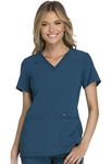 CHEROKEE iflex Women's V-Neck Knit Panel Scrub Top - Blue - Medium