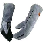 WZQH 16 Inches,932℉,Leather Forge Welding Gloves, Heat/Fire Resistant,Mitts for BBQ,Oven,Grill,Fireplace,Tig,Mig,Baking,Furnace,Stove,Pot Holder,Animal Handling Glove.Black-Gray