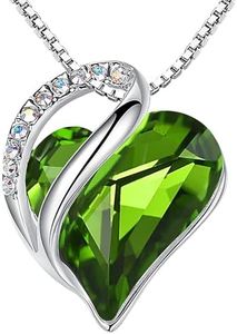 Leafael Holiday Gift Necklaces for Women, Infinity Love Peridot Green Heart Pendant, August Birthstone Crystal, Silver Plated 18 + 2 inch Chain, Christmas Jewelry or Birthday Gifts for Mom & Wife