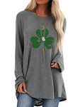 EFOFEI Womens St. Patrick's Day Lucky Cropped Sweater Print Solid Color Clover Loose Sweatshirt Dark Grey 2XL