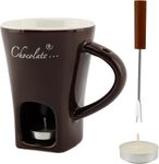 PAVANI Fondue Set Brown Ceramic Fondue Mug with Fork and Spoon, Personal Chocolate Melting Cup for Cozy Dessert Dipping at Home or Romantic Single Serve Treats