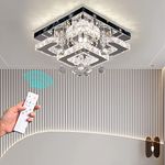 CXGLEAMING 11.8" Dimmable Crystal Chandelier Modern Crystal Ceiling Light Fixture LED Flush Mount Crystal Chandeliers for Living Room Bedroom Closet Kitchen (Remote Control)