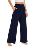 Famulily Ladies Comfy Lounge Pants Baggy Flowy High Waist Wide Leg Yoga Trousers with Pockets Blue XL