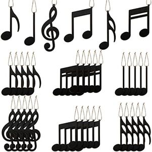 Jetec 36 Pcs Christmas Music Note Ornaments for Tree Treble Clef Wooden Christmas Ornaments Vintage Musical Notes Decorative Hanging Ornaments Music Ornament for Xmas Tree Decor(Black)