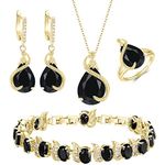 EVER FAITH Women Bridal Jewelry Set for Bride, Cubic Zirconia Necklace Earrings Bracelet Ring Sets for Birthday for Mom/Wife/Sister/Best Friend Black Gold-Tone