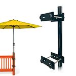 Patio Umbrella Holder, Heavy-Duty Umbrella Holder for Deck, Metal Deck Mount Umbrella Stand - Sturdy Base for Railing-Mounted Deck Clamps with Pole Maximizing Patio Balcony Space and Shade. (Black)