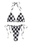 ZAFUL Triangle Bikini for Women Checkerboard Bikini Sets String High Cut Bathing Suit S