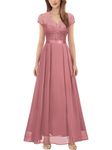 MIUSOL Women's Elegant V-Neck Lace Emprie Waist Bridesmaids Party Gown Formal Maxi Dress (X-Large, Rosiness)