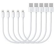 G-Cord Apple MFI Certified Lightning to USB Charging and Sync Cable (5 Pack, 7 Inch)(White)