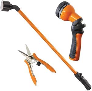 DRAMM Watering and Tool Set Includes 30-Inch One Touch Rain Wand, 9-Pattern Revolution Spray Gun, and Compact Shear, Orange