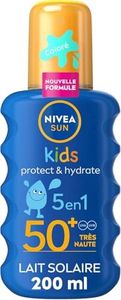 NIVEA SUN Spray Solaire Protect & Hydrate Kids Coloré SPF 50+ 200 ml — Crème Solaire résistante à l'eau — Haute Protection Visage et Corps pour la peau délicate des Enfants
