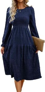 QUNERY Robe Longue Femme Casual Manches Longues Col Rond Robe Couleur Unie Robe mi-Longueur pour Fête, Noël, Mariage, Cocktail Club, Nouvel an B-Bleu foncé XXL