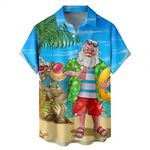 ZDDO Christmas Shirt for Men Relaxed-Fit Short Sleeve Button Down Shirts Funny Xmas Santa Claus Print Hawaiian Beach Top Casual Shirts for Daddy Boyfriend Husband Grandpa Cousins Couple Lover