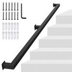 4FT/120CM Square Tube Handrail,Wall Mount Staircase Handrail Modern Pipe Stair Industrial Stair Rail for Indoor Outdoor Steps,440lbs Load,Carbon Steel Non-Slip Grab Handle for Loft Porch 2Sections