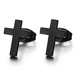 6MM Unisex Men Black Cross Earrings