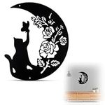 EUIOOVM Black Cat Metal Wall Art, Moon and Black Cat Wall Decor, Black Silhouette Cat Scratch Butterfly, Wall Sculpture Ornaments for Cats Lover Gift, Room Hallway Art Hanging Decoration