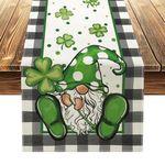 St Patricks Day Table Runner,Shamrock Gnome St. Patrick's Day Table Runner 72 Inches Long,Holiday Table Runner for St Patricks Day Decorations,Irish Green Clover Buffalo Plaid Table Runner 12*72 in