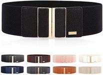 MIJIU Elastic belts for women 3" Wide Stretch Waistband Cinch Belts Black belt With gold buckle By