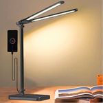 GERINTECH Dual Shade LED Desk Lamp with USB Charging Port & Pen Holder, Bright Table Lamp with Auto Shut-Off Timer, 10 Adjustable Brightness, 5 Color Modes (7.5)