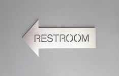 Restroom Left arrow Sign, Directional Restroom Sign,Acrylic board Bathroom Sign, Restroom Sign for Business, Wayfinding Signage -Silver brushed type Acrylic board and backside doubleside tape.