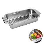 LUEXBOX Expandable Dish Drying Rack Over The Sink, Stainless Steel Drainer Basket with Adjustable Arms for Vegetable and Fruit (Silver)