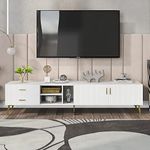 BTM TV Cabinet, White TV Stand for 75-inch TV, Modern TV Stand Cabinet, TV Table with 2 Drawers, 180x35x41cm