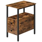 HOOBRO Narrow Side Table, Slim Bedside Table with 2 Drawers, Open Storage Shelf, Industrial Chair Side Lamp End Table for Small Space, Wood Bedroom Furniture, Metal Frame, Rustic Brown EBF548BZ01G2