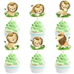 Ercadio 24 PCS Lion Cupcake Toppers Forest Animal Lion Cupcake Picks Jungle Safari Cake Decorations for Lion Theme Baby Shower Kids Boys and Girls Birthday Party Supplies Gold