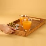 Utopia Choice Teak Wood Serving Tray with Handles for Breakfast - Large | Wooden Rectangular Multipurpose Serveware for Home & Office Kitchen | 17.5x11x1.77 Inches