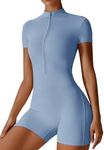 Maeau - Women Yoga Jumpsuits Shorts Sports Romper Zip Up Workout Unitard Slim Playsuit Gym Activewear Bodycon Bodysuit - XL - Blue